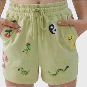 Coney Island Picnic Icons Knit Shorts Green Cherry Rainbow Cactus NWT